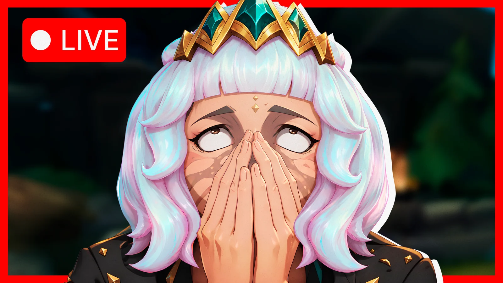 Qiyana livestream thumbnail with a red LIVE badge and dark teal background